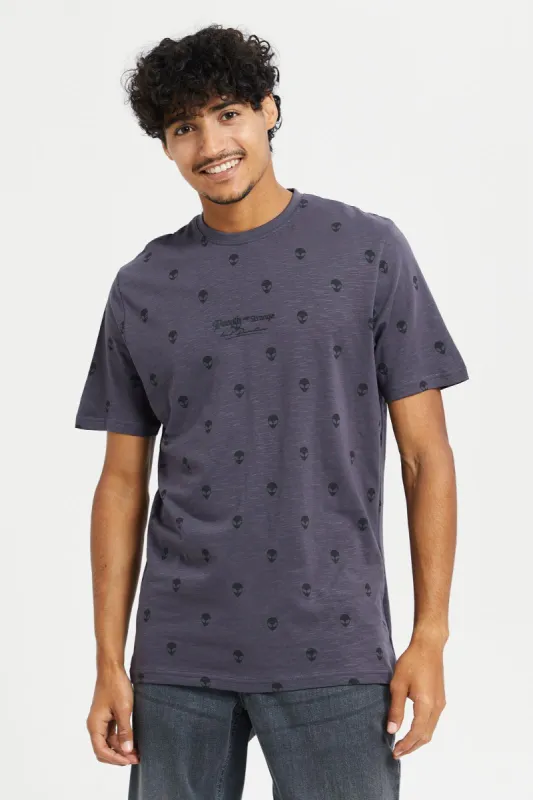 Men Charcoal Printed Short Sleeve T-Shirt sold by Redtag