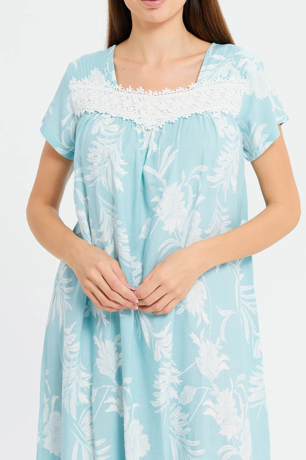 Women Blue Printed Embellished Nightgown sold by Redtag product image thumbnail 2