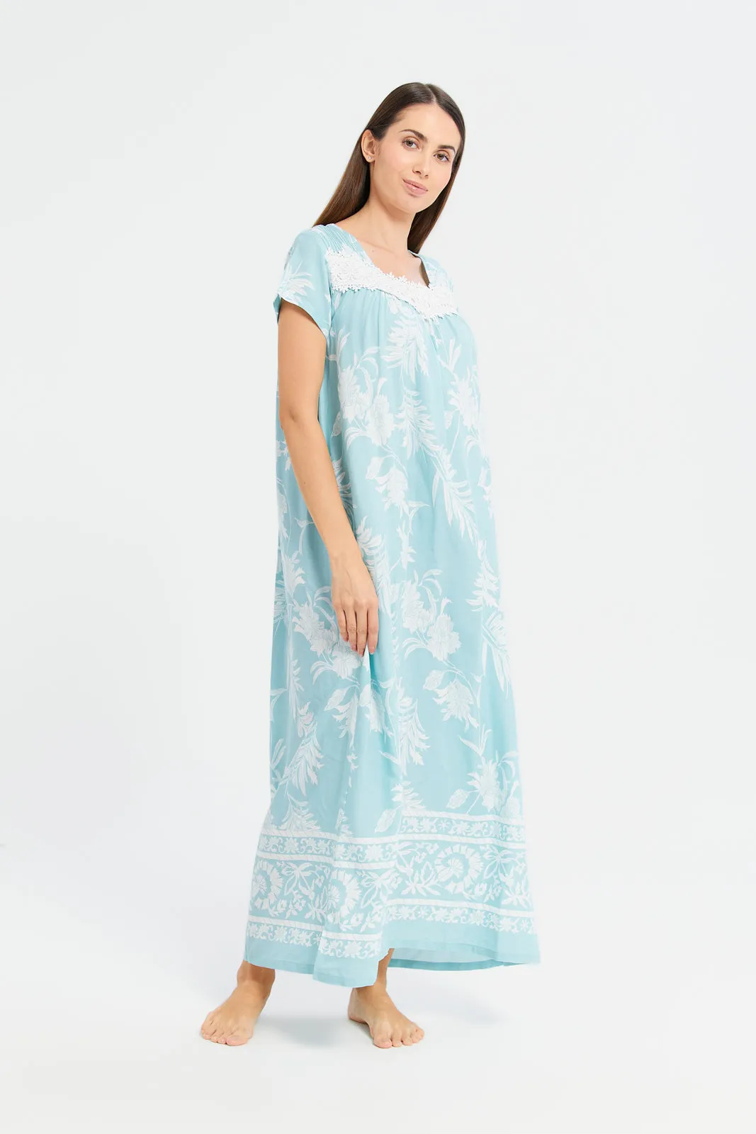 Women Blue Printed Embellished Nightgown sold by Redtag product image thumbnail 4