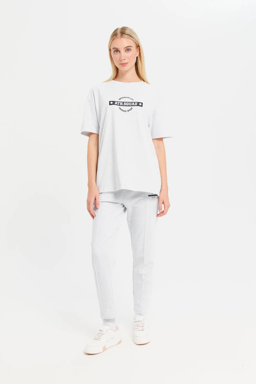 Women Grey Track Pants With Placement Print sold by Redtag product image thumbnail 2