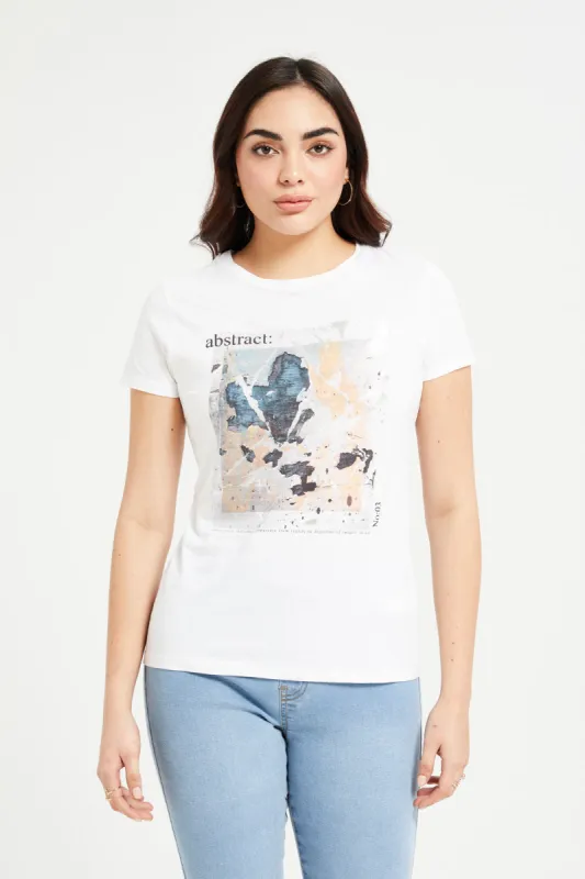 Women White Abstract Foil T-Shirt sold by Redtag