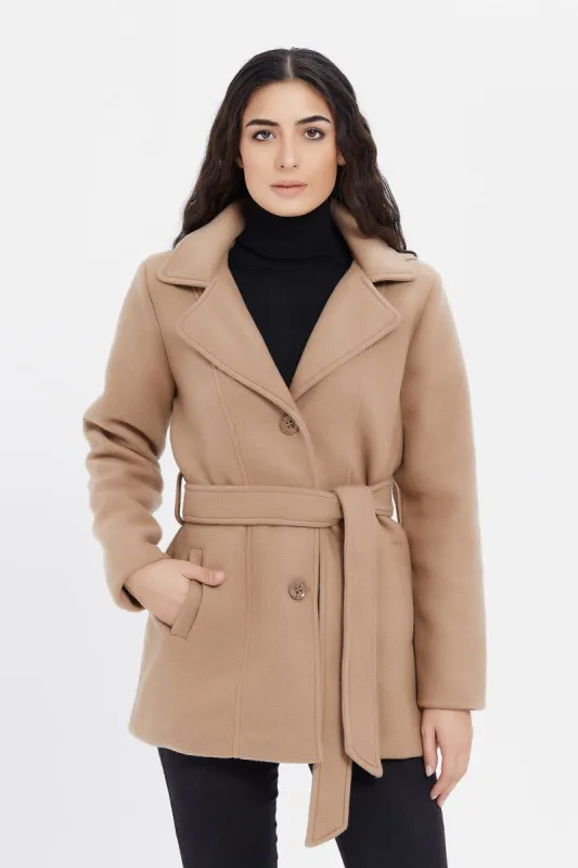 Women Brown Hooded Coat sold by Redtag