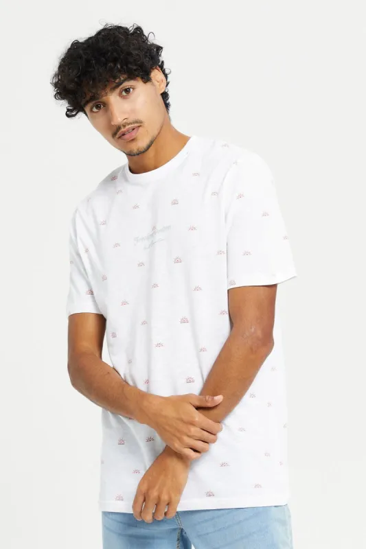 Men White Printed Short Sleeve T-Shirt sold by Redtag
