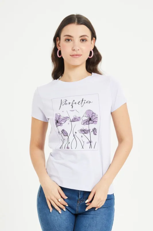 Women Lilac Floral Printed T-Shirt sold by Redtag