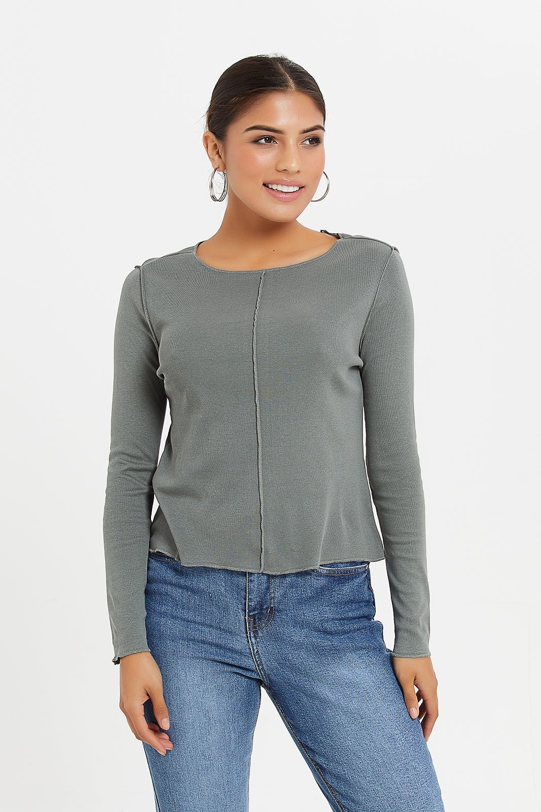 Women Green Detailed Long Sleeves T-Shirt sold by Redtag