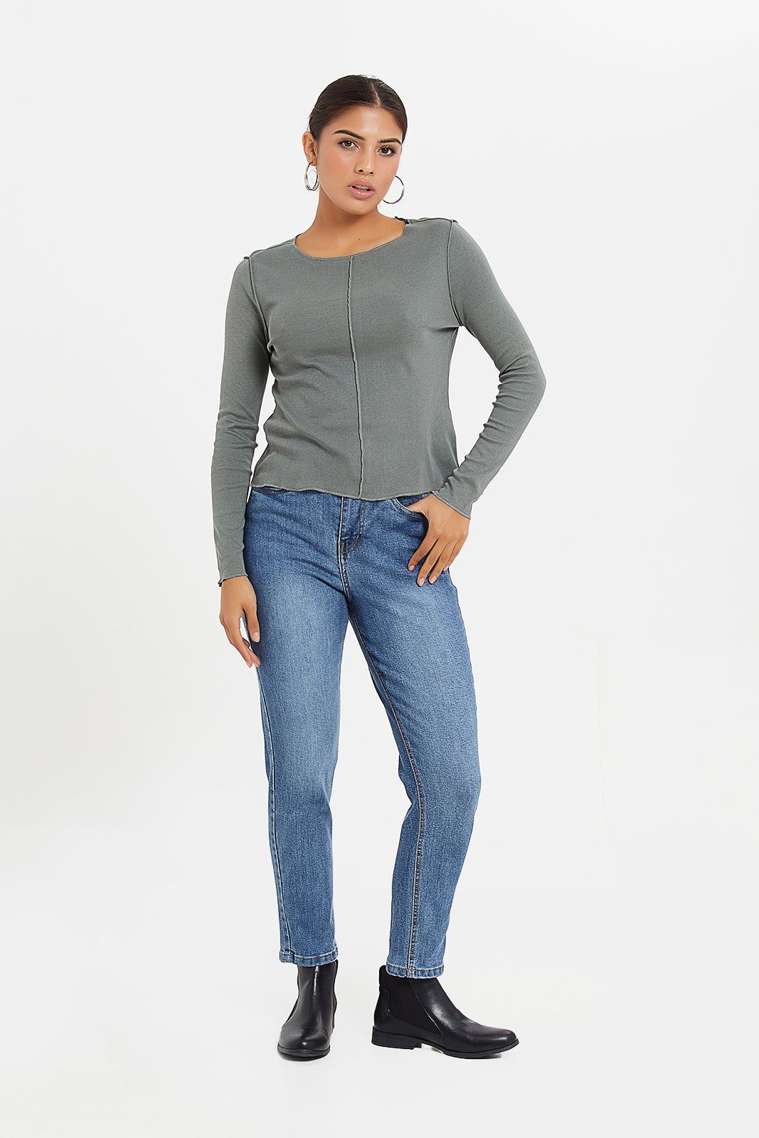 Women Green Detailed Long Sleeves T-Shirt sold by Redtag product image thumbnail 2