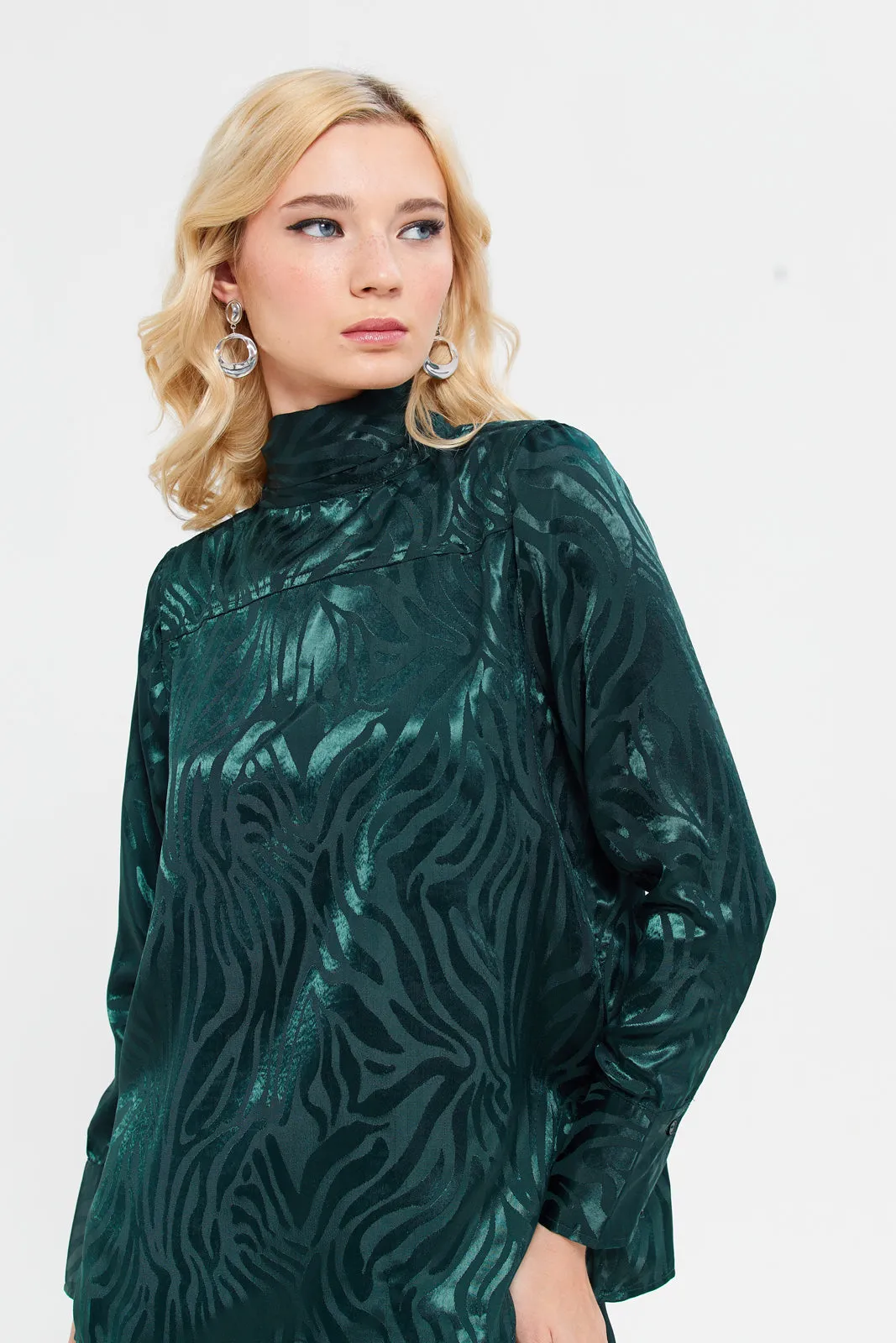 Women Teal Bow Satin Jacquard Blouse sold by Redtag product image thumbnail 4