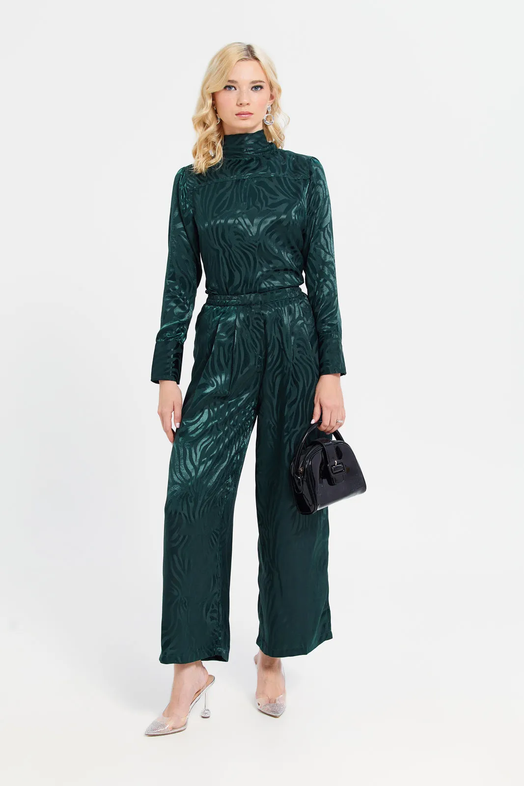 Women Teal Bow Satin Jacquard Blouse sold by Redtag product image thumbnail 2