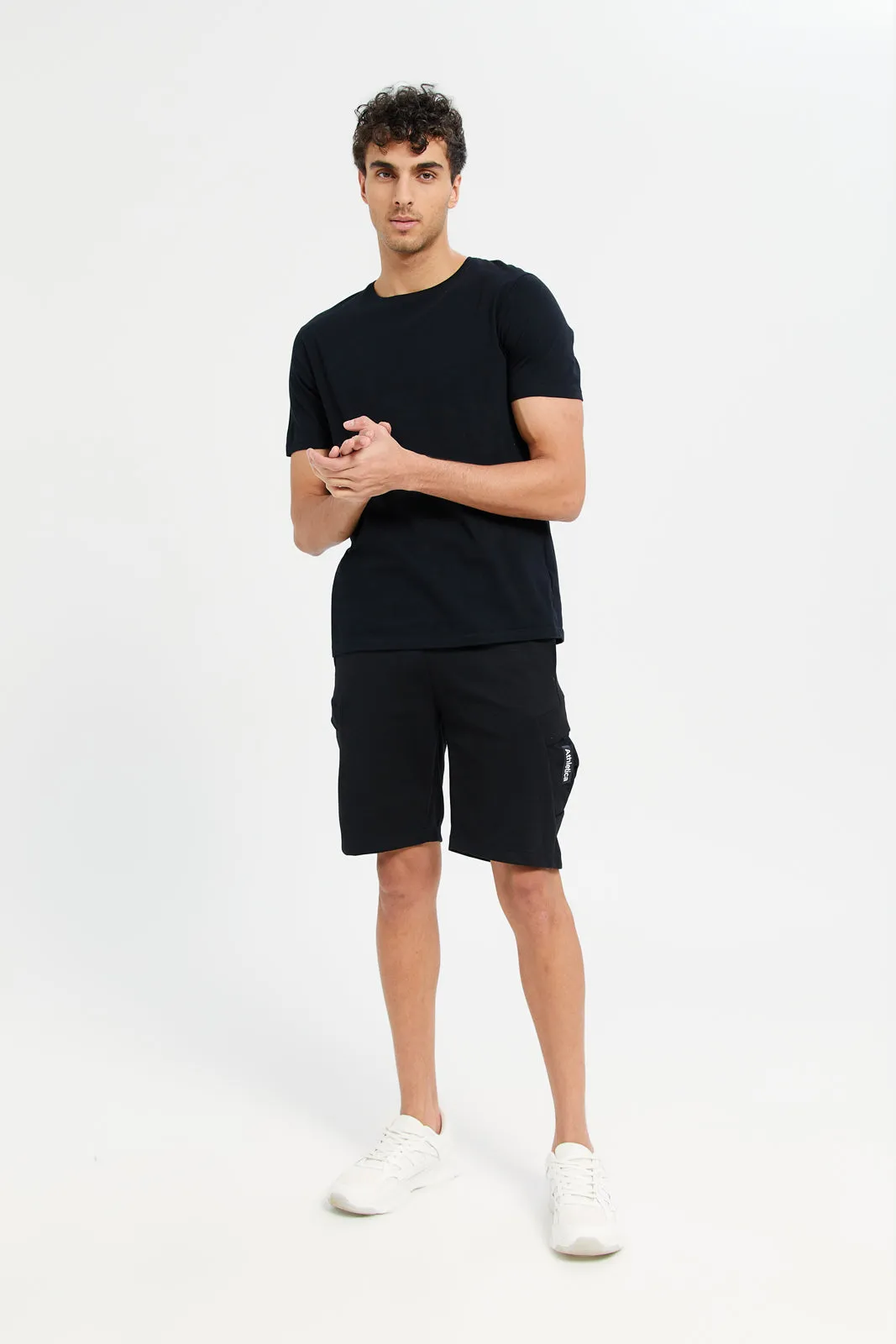 Men Black Elasticated Waistband Active Shorts sold by Redtag product image thumbnail 2