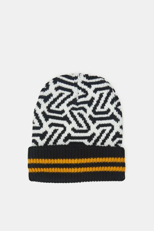 Men Black Printed Knitted Cap sold by Redtag