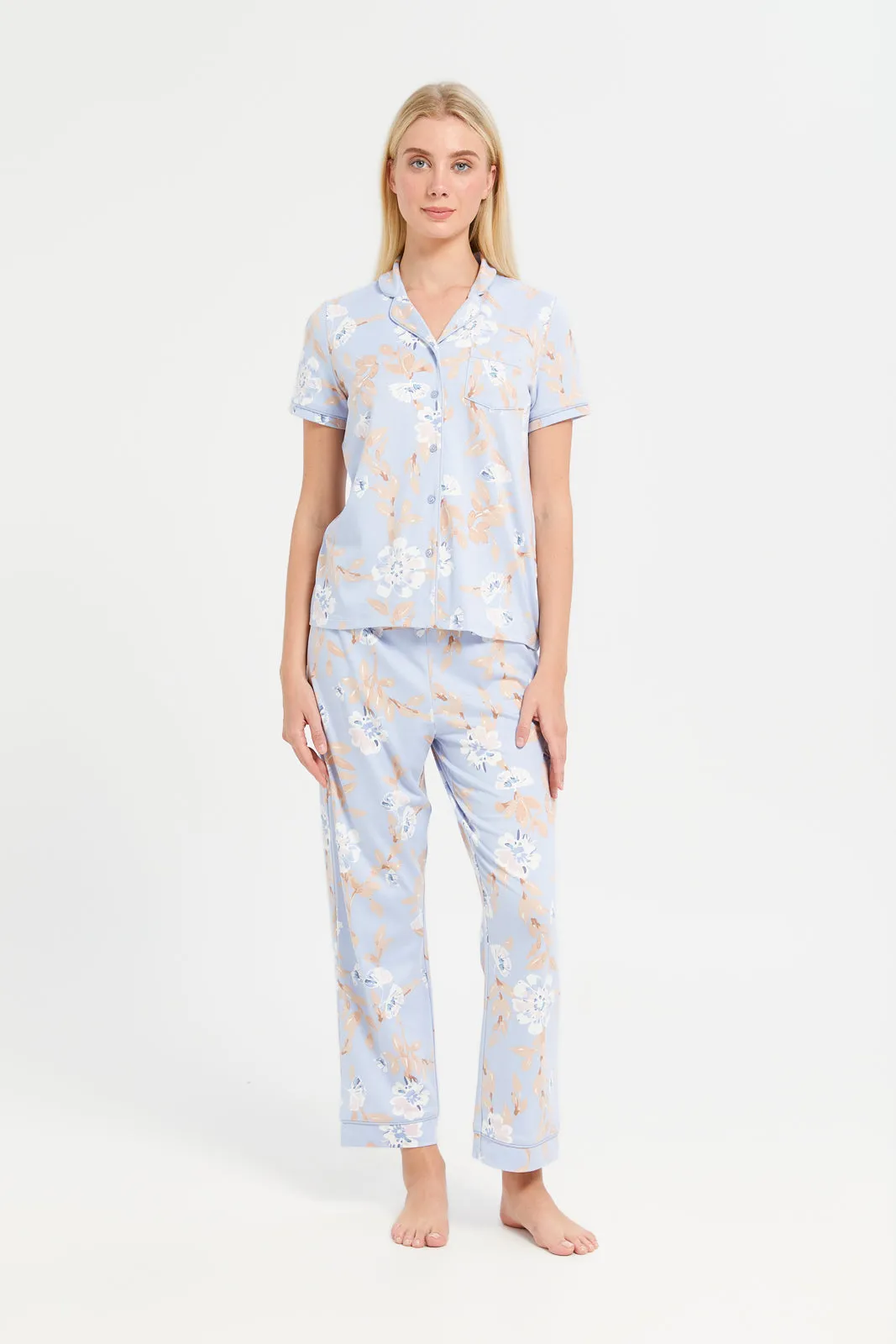 Women Blue Printed Pyjama Set (2 Piece) sold by Redtag