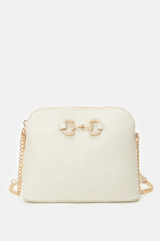 Women Beige Pearls Cross Body Bag sold by Redtag