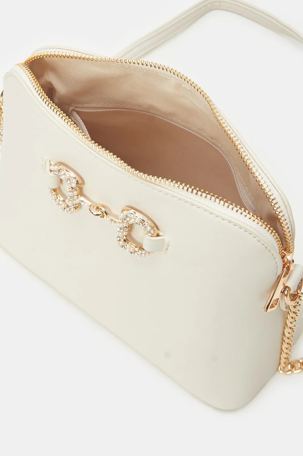Women Beige Pearls Cross Body Bag sold by Redtag product image thumbnail 4