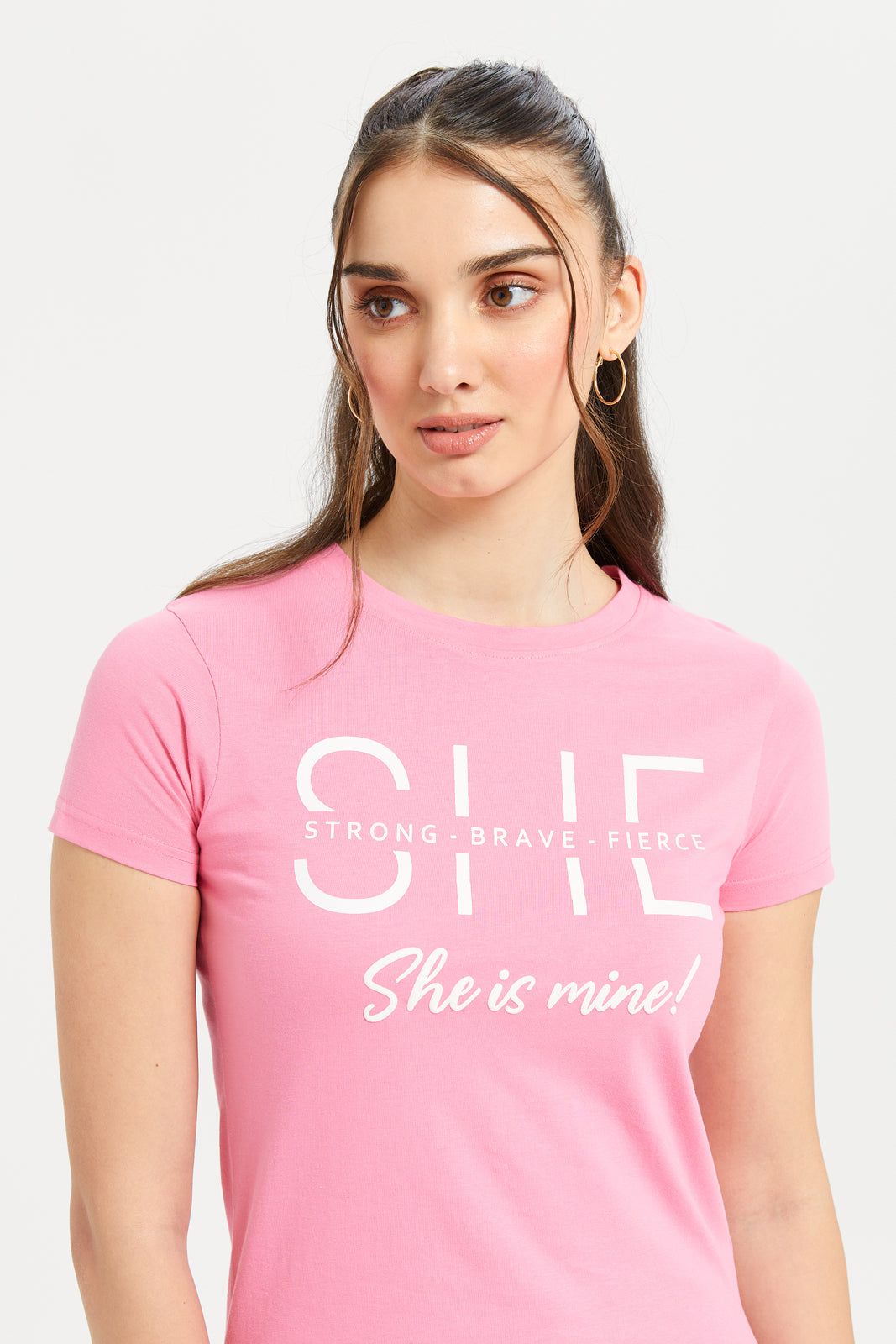 Women Pink She Is Mine Printed T-Shirt sold by Redtag product image thumbnail 4