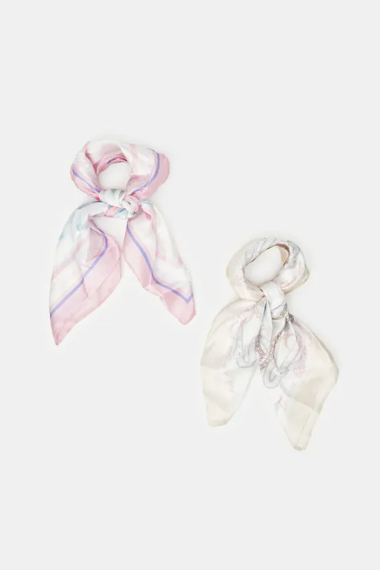 Women Purple And White Printed Scarf Set (Pack of 2) sold by Redtag