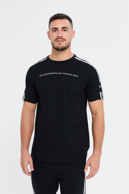 Men Black Chest Print Active T-Shirt sold by Redtag
