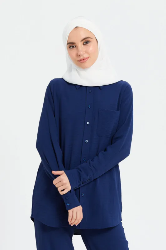 Women Navy Plain Oversized Shirt sold by Redtag