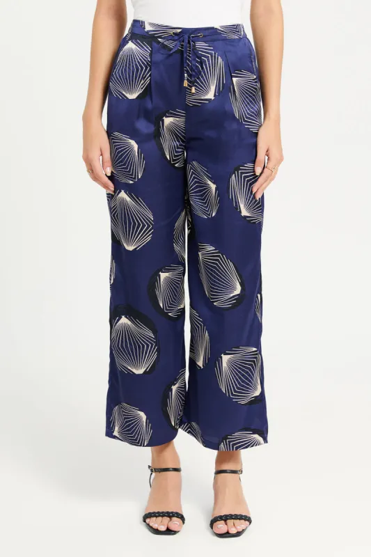 Women Navy Printed Trousers sold by Redtag