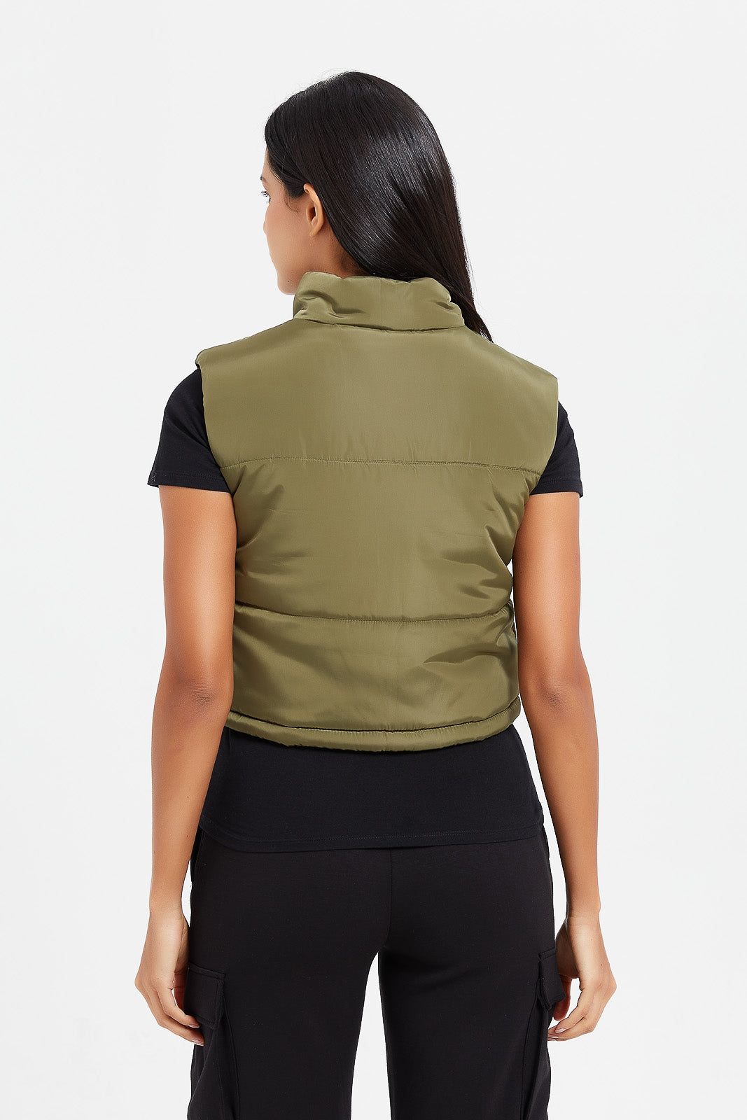 Women Olive Sleeveless Puffer Vest sold by Redtag product image thumbnail 3
