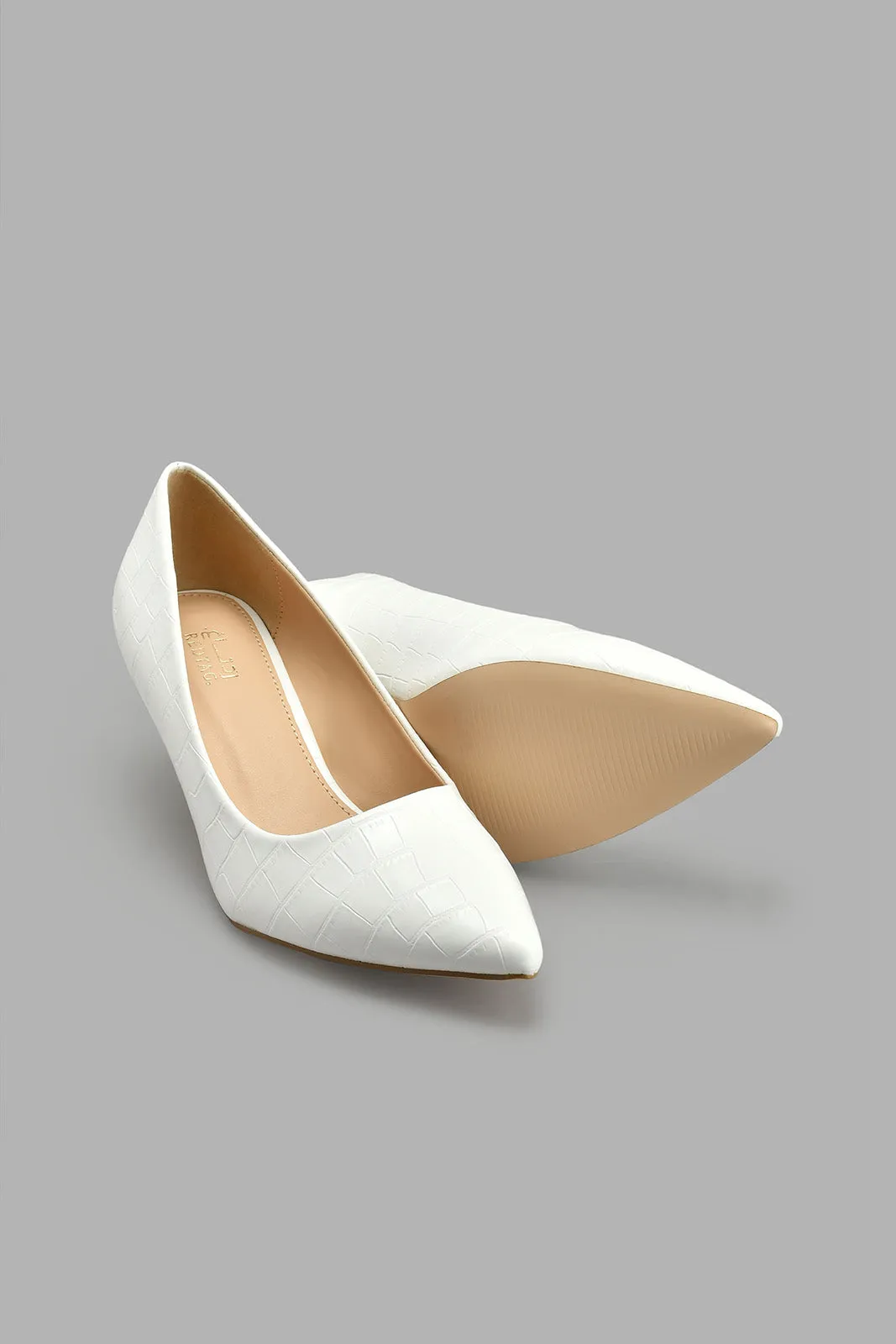 White Embossed Court Shoe sold by Redtag product image thumbnail 3