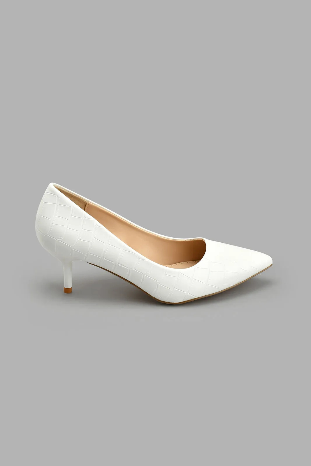 White Embossed Court Shoe sold by Redtag product image thumbnail 4