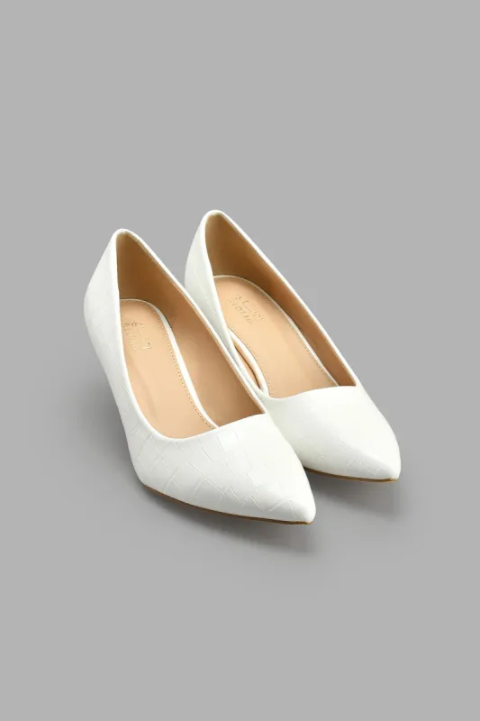 White Embossed Court Shoe sold by Redtag