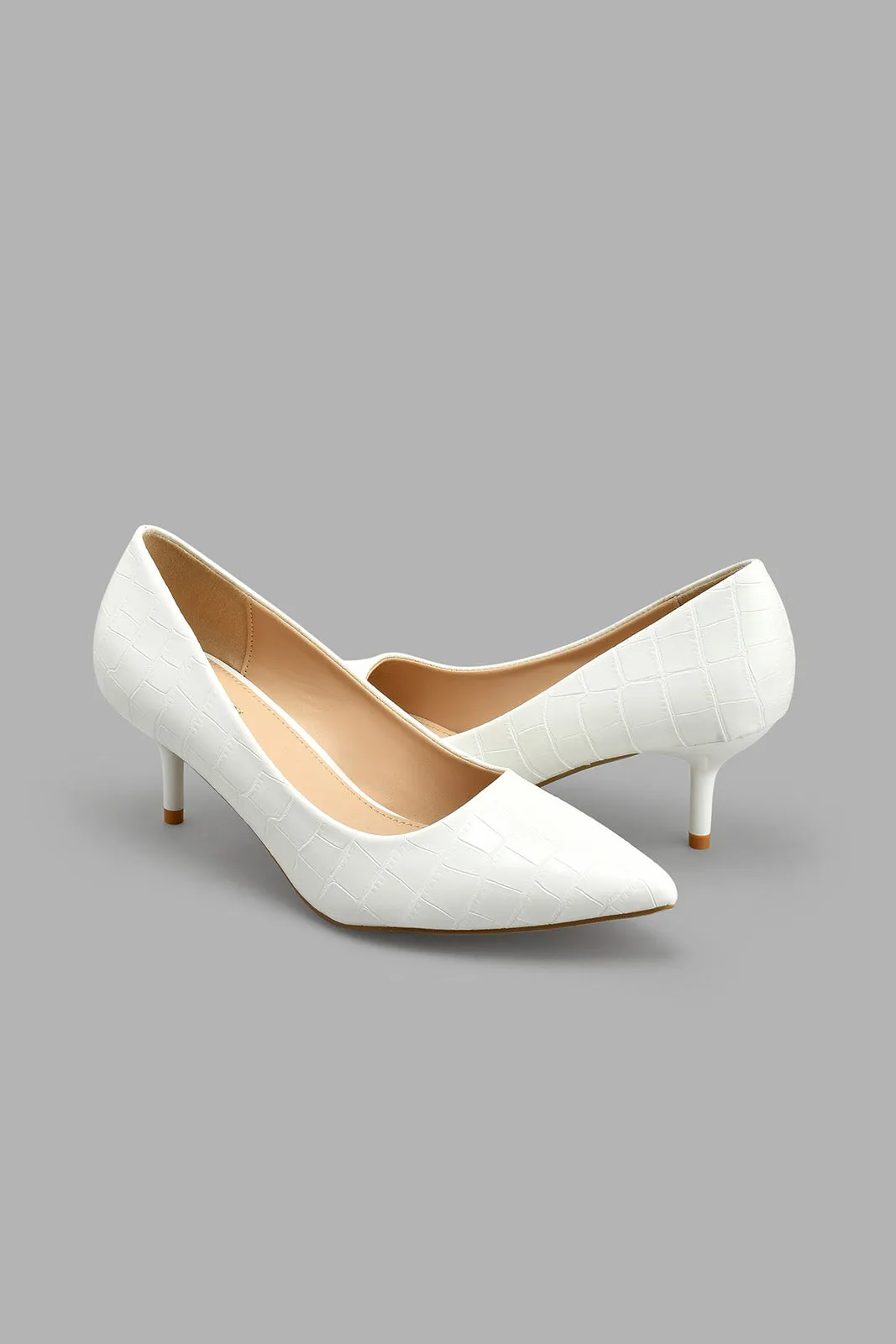 White Embossed Court Shoe sold by Redtag product image thumbnail 5