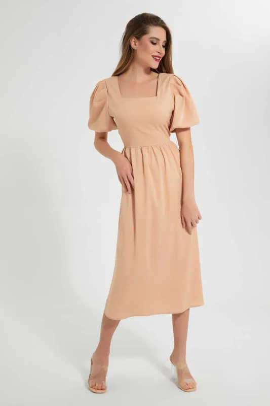 Beige Cut Out Back Dress sold by Redtag