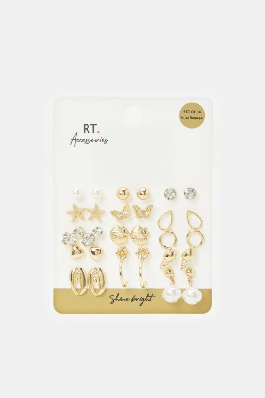 Women Gold Embellished Earrings Set (15 Piece) sold by Redtag