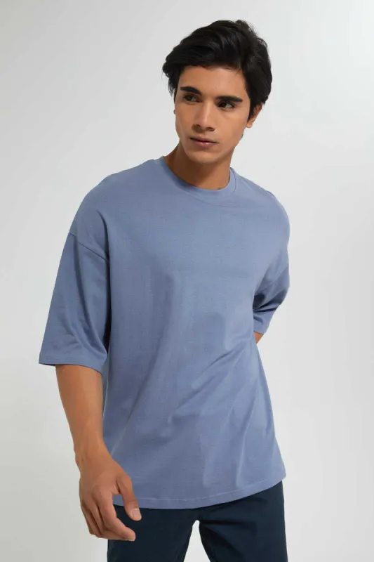 Blue Solid T-Shirt sold by Redtag