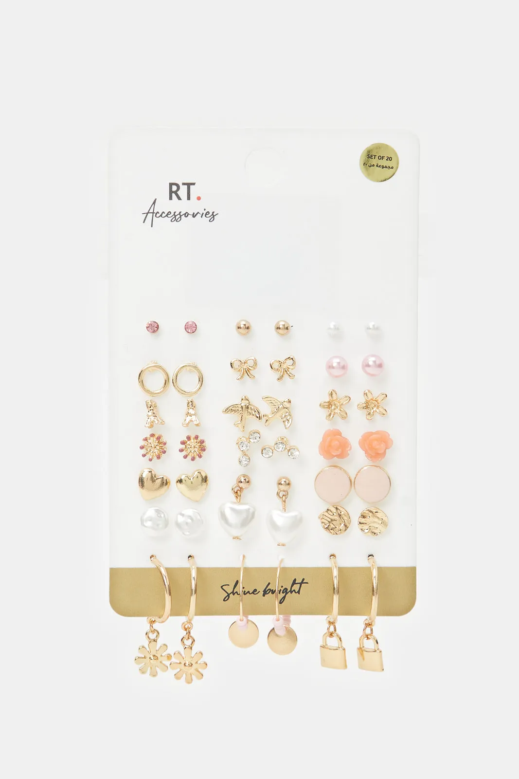 Women Gold Embellished Earrings Set (20 Pairs) sold by Redtag
