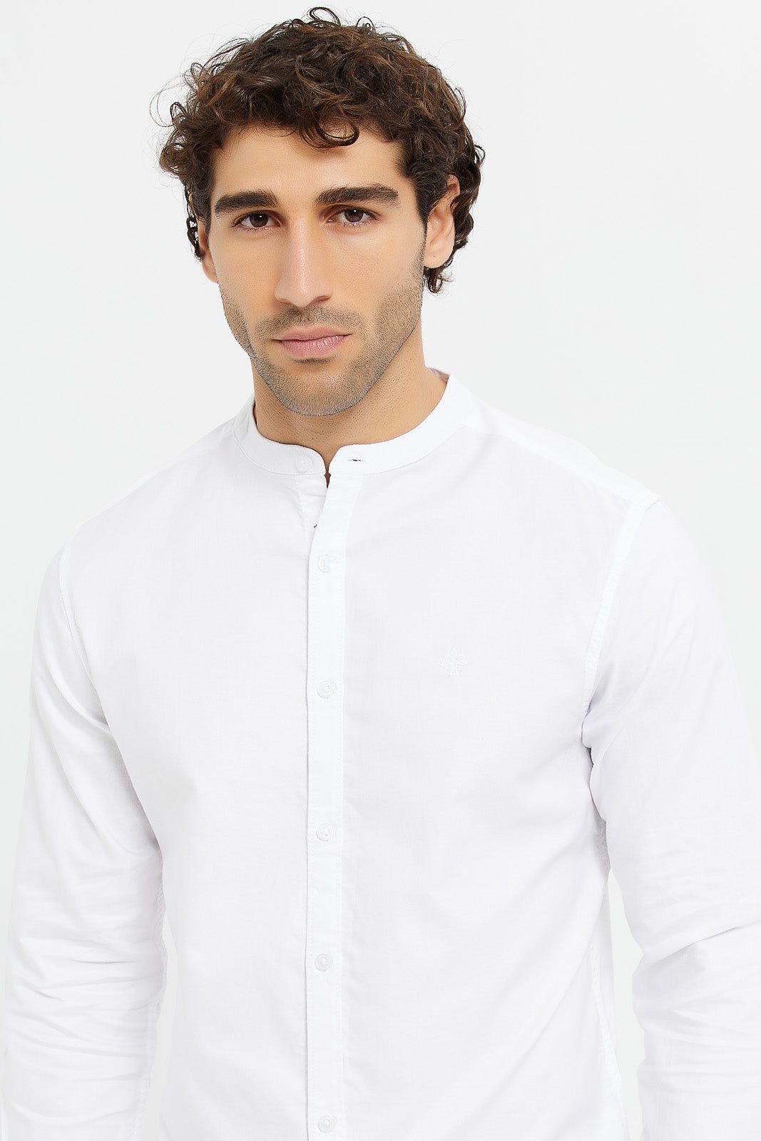 Men Beige Mandarin Collar Shirt sold by Redtag product image thumbnail 4