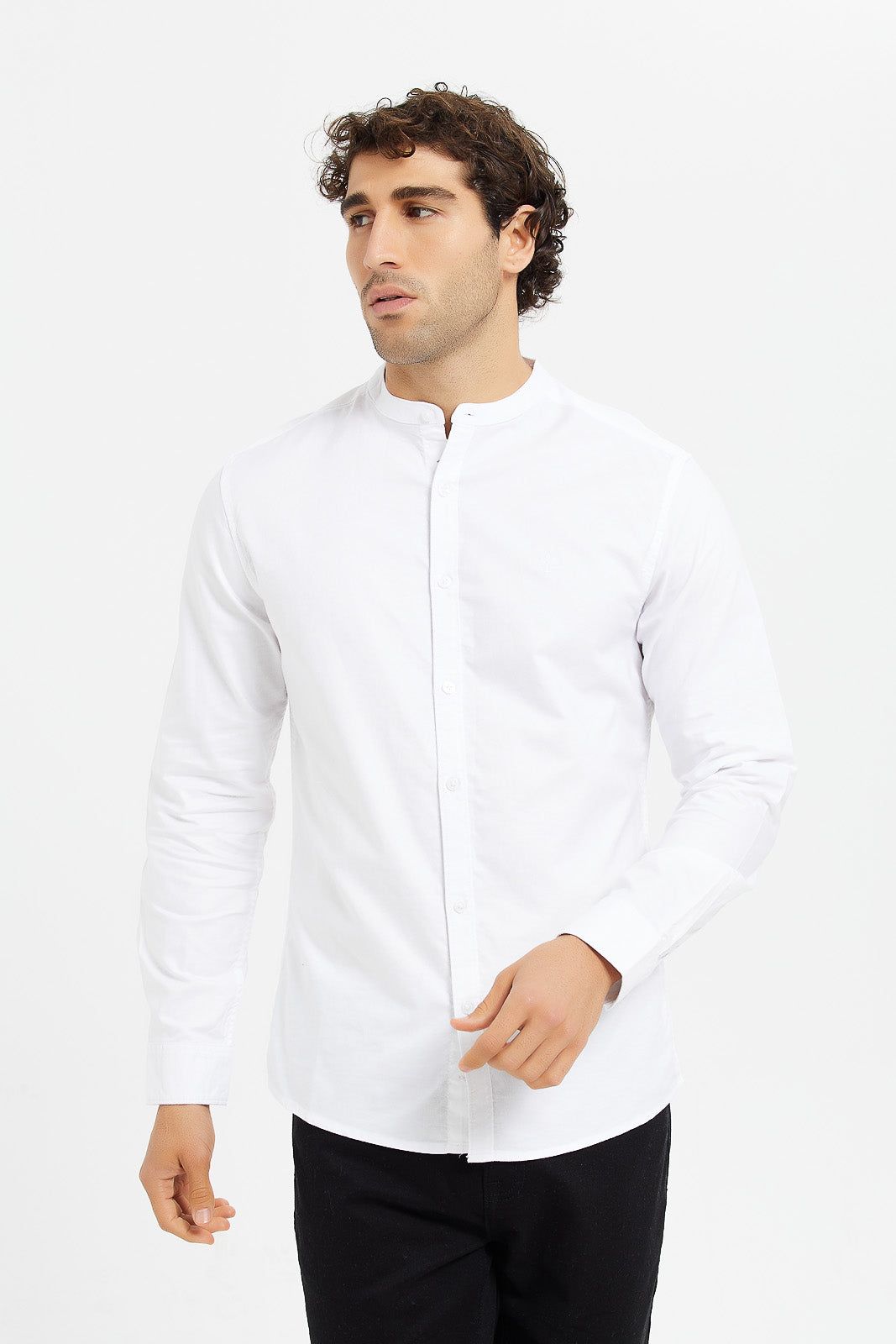 Men Beige Mandarin Collar Shirt sold by Redtag
