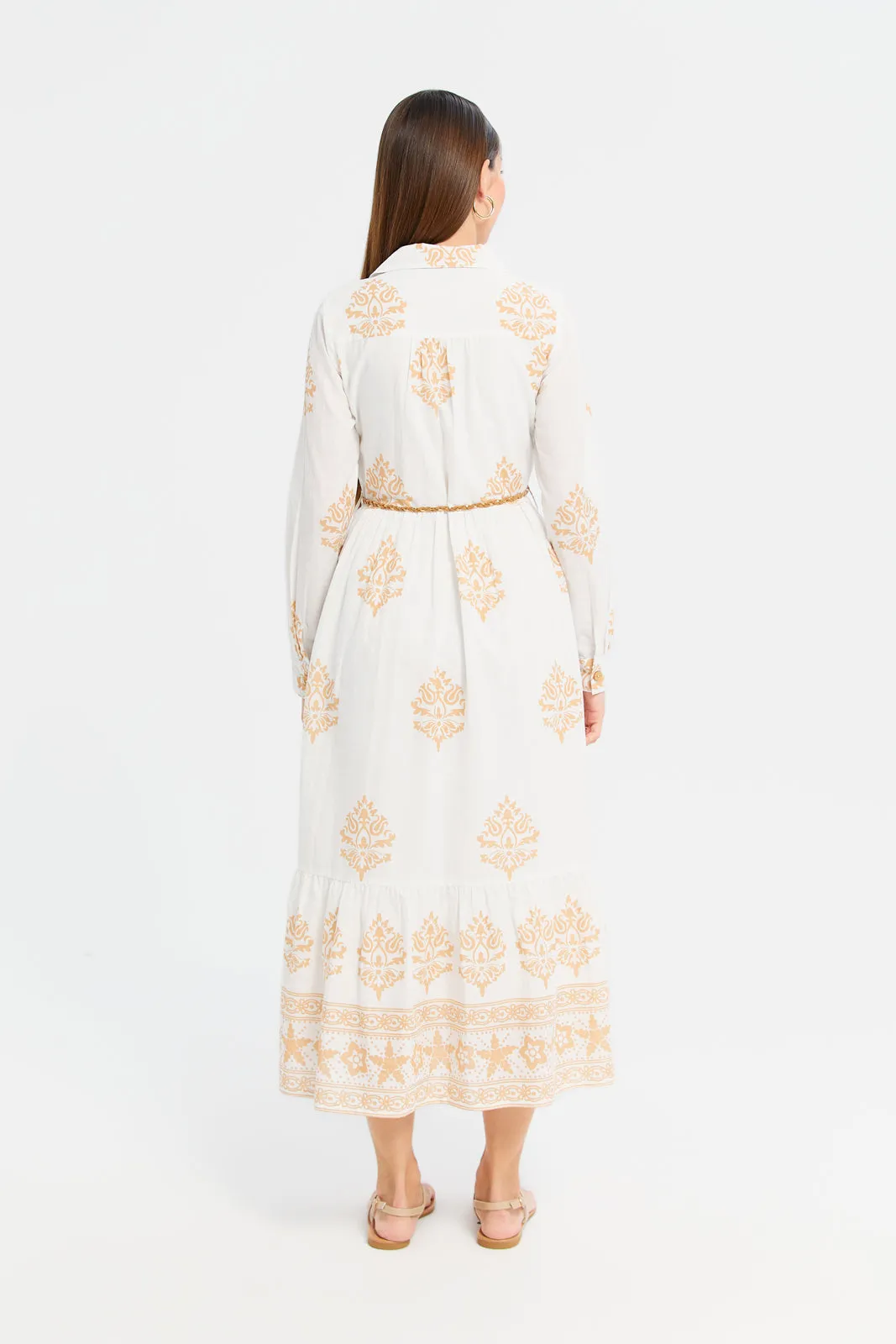 Women Ivory Printed Embroidered Shirt Dress With Belt sold by Redtag product image thumbnail 3