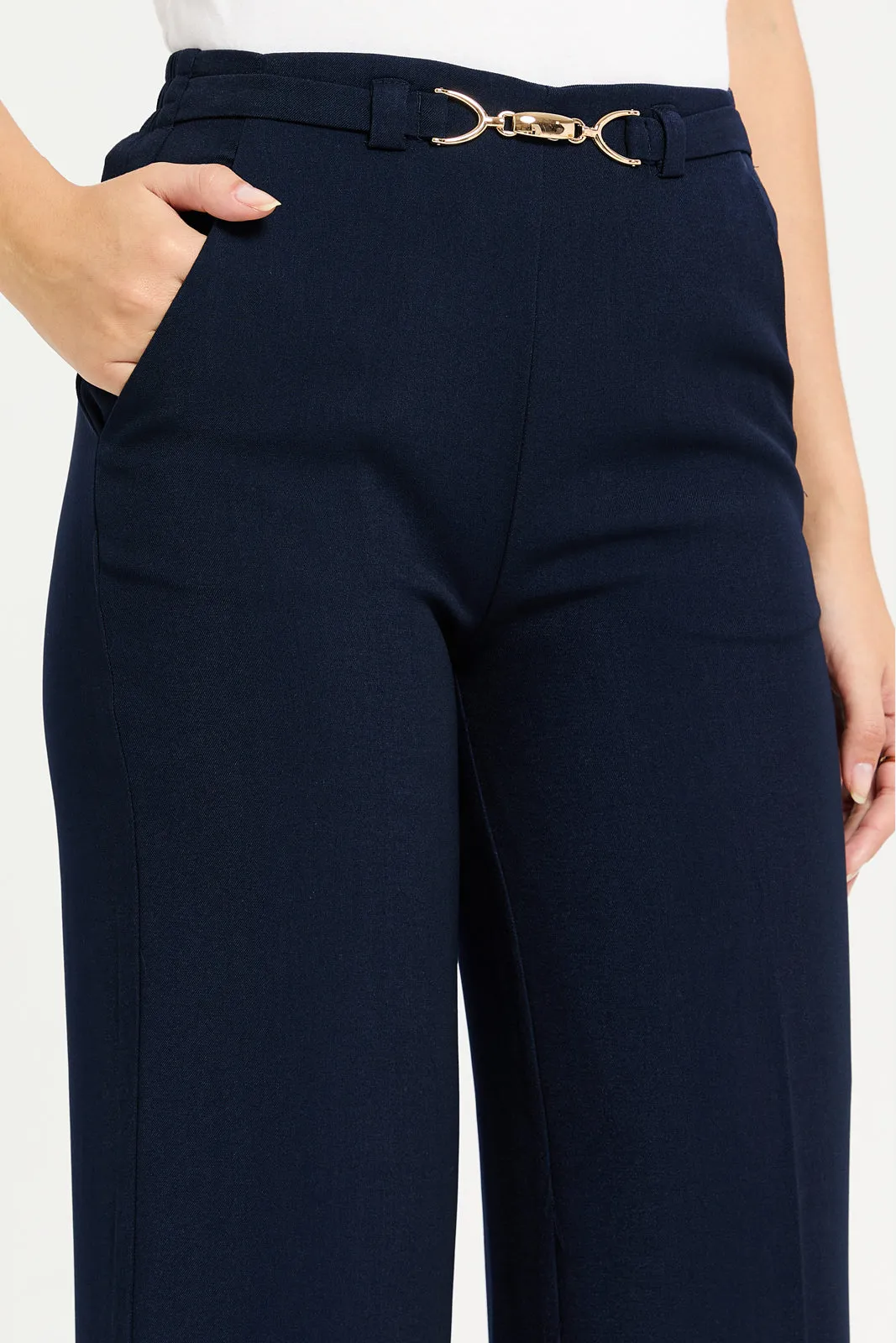 Women Navy Gold Pendant Belted Trouser sold by Redtag product image thumbnail 4