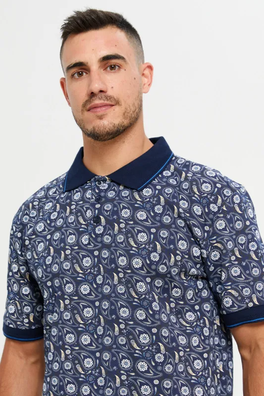Men Navy Print Youth Saw Polo T-Shirt sold by Redtag