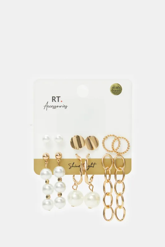 Women Gold Embellished Earrings Set (6 Pairs) sold by Redtag