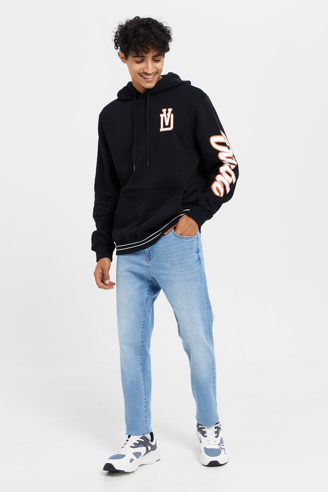 Men Black Printed Hooded Sweatshirt sold by Redtag product image thumbnail 2