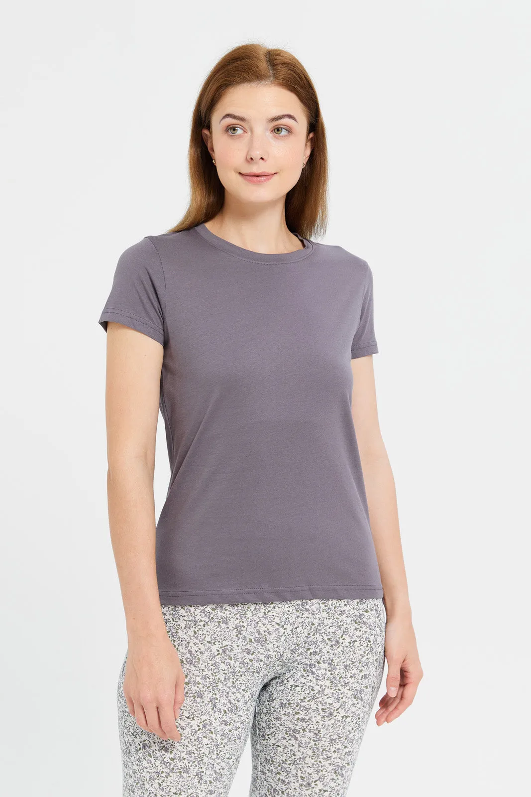 Women Grey Plain Short Sleeve T-Shirt sold by Redtag