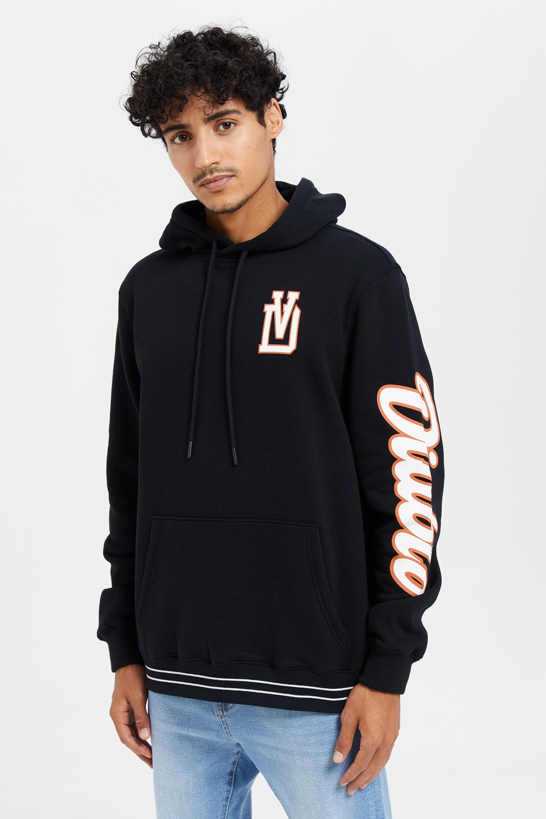 Men Black Printed Hooded Sweatshirt sold by Redtag