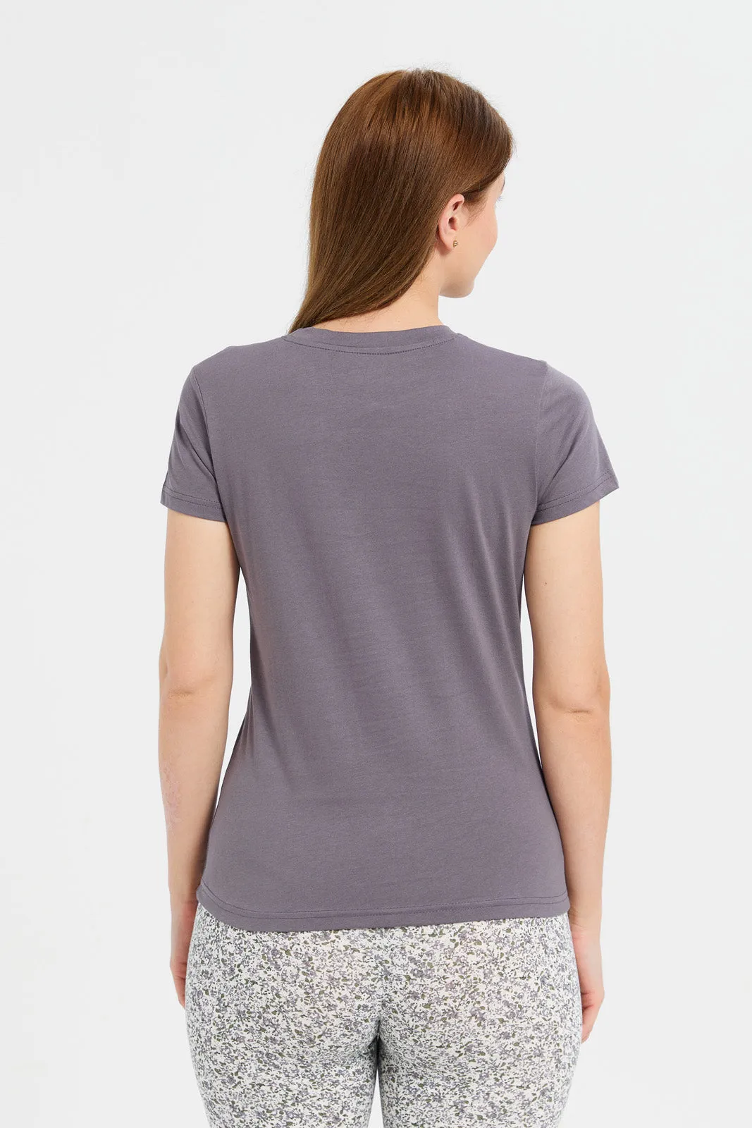 Women Grey Plain Short Sleeve T-Shirt sold by Redtag product image thumbnail 3