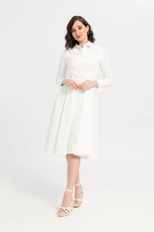 Women White Plain Knee Length Shirt Dress sold by Redtag