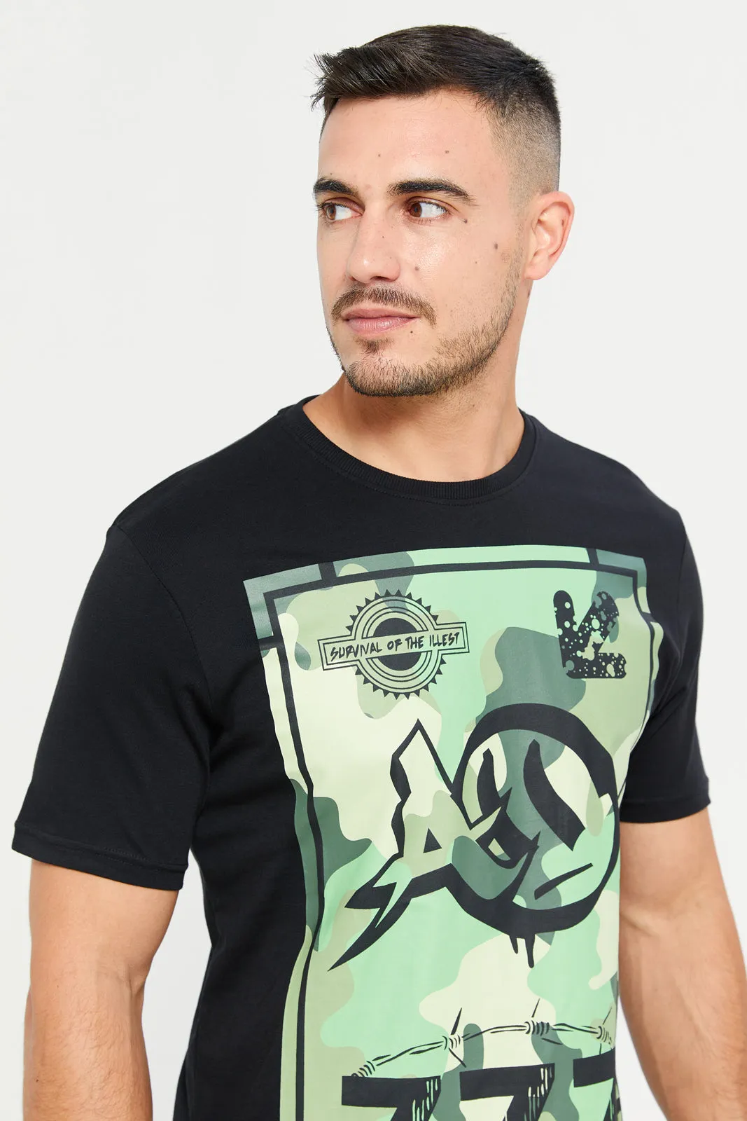 Men Black Graphic T-Shirt sold by Redtag product image thumbnail 4