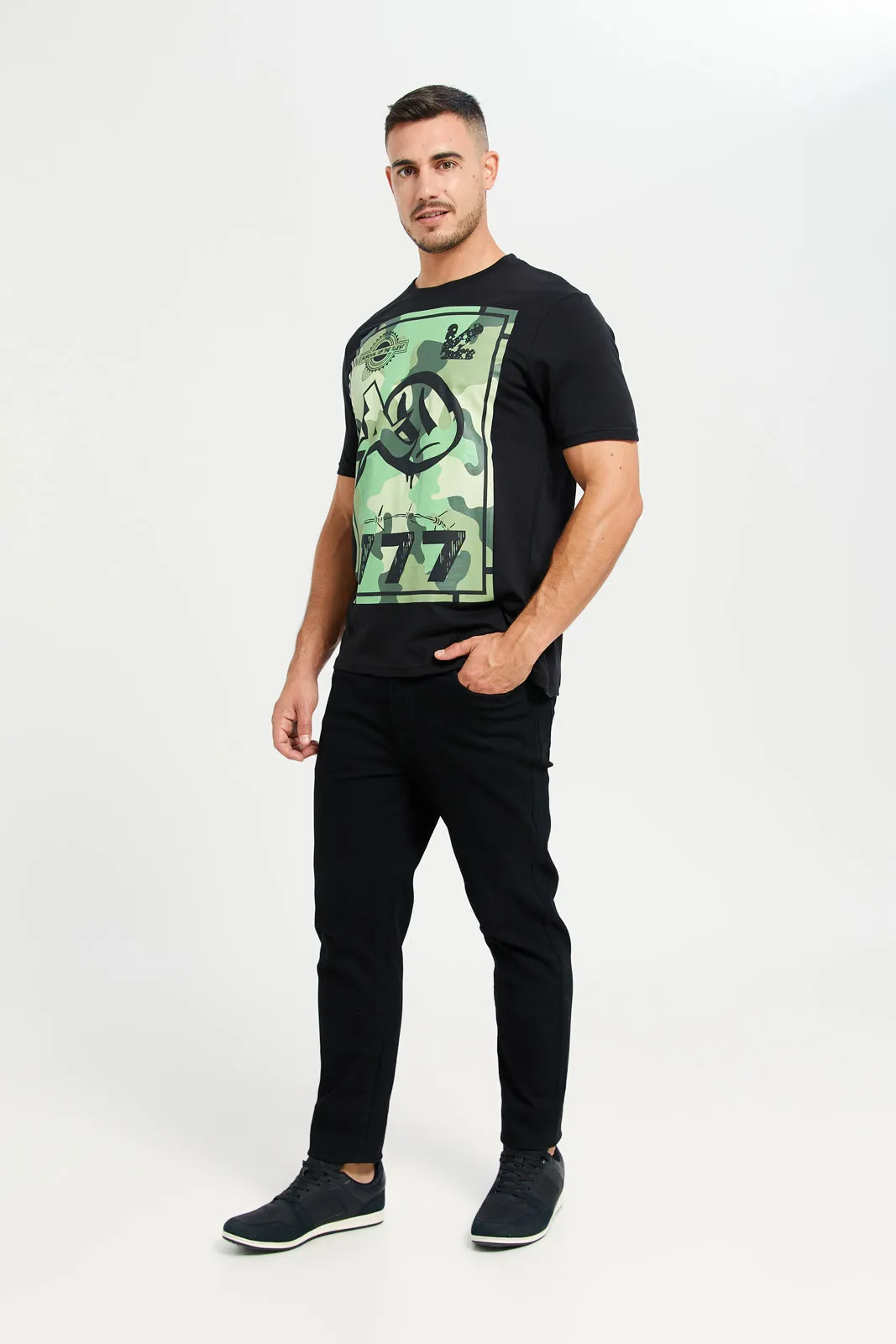 Men Black Graphic T-Shirt sold by Redtag product image thumbnail 2