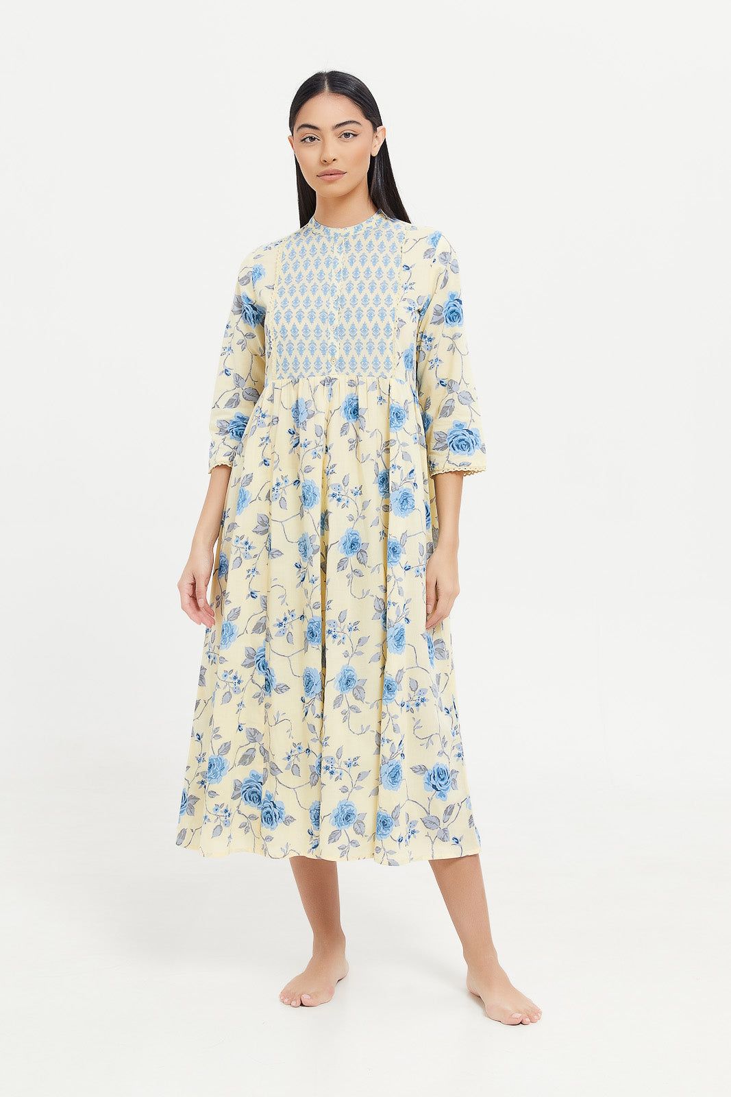 Women Yellow Floral Printed Nightgown sold by Redtag