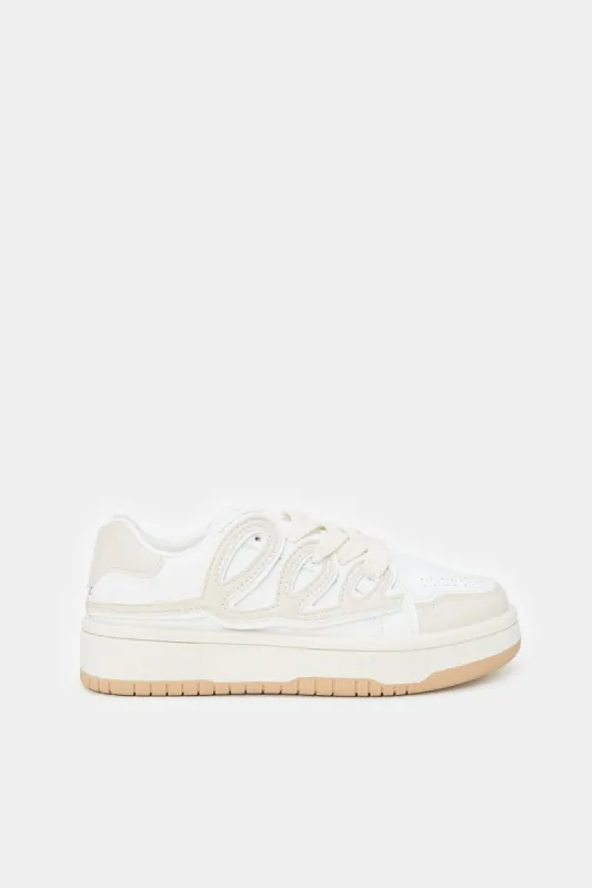 Women White Lace Up Sneakers sold by Redtag