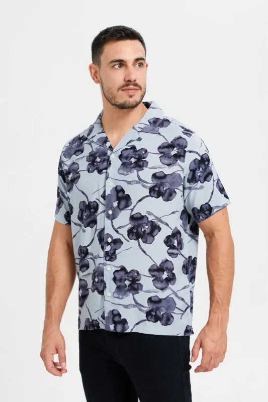 Men Blue Printed Resort Shirt sold by Redtag