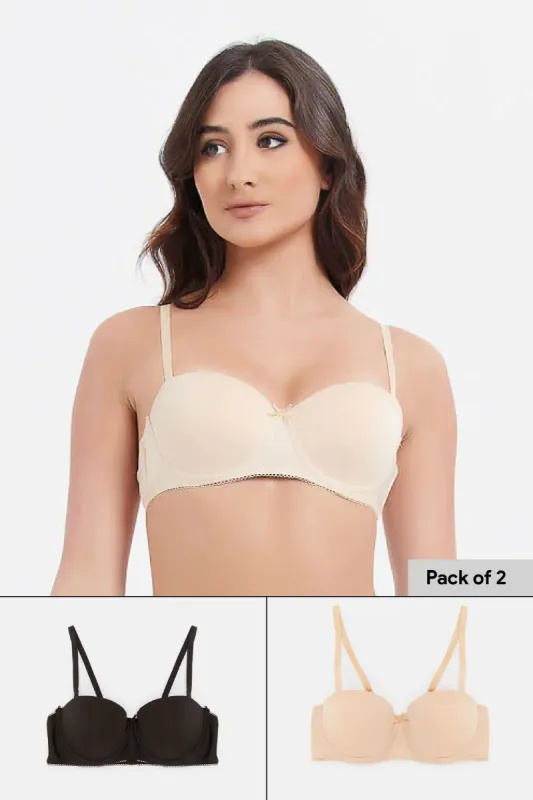 Women Beige And Black Balconette Bra Set (Pack of 2) sold by Redtag
