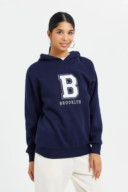 Women Navy Hooded Printed Sweatshirt sold by Redtag
