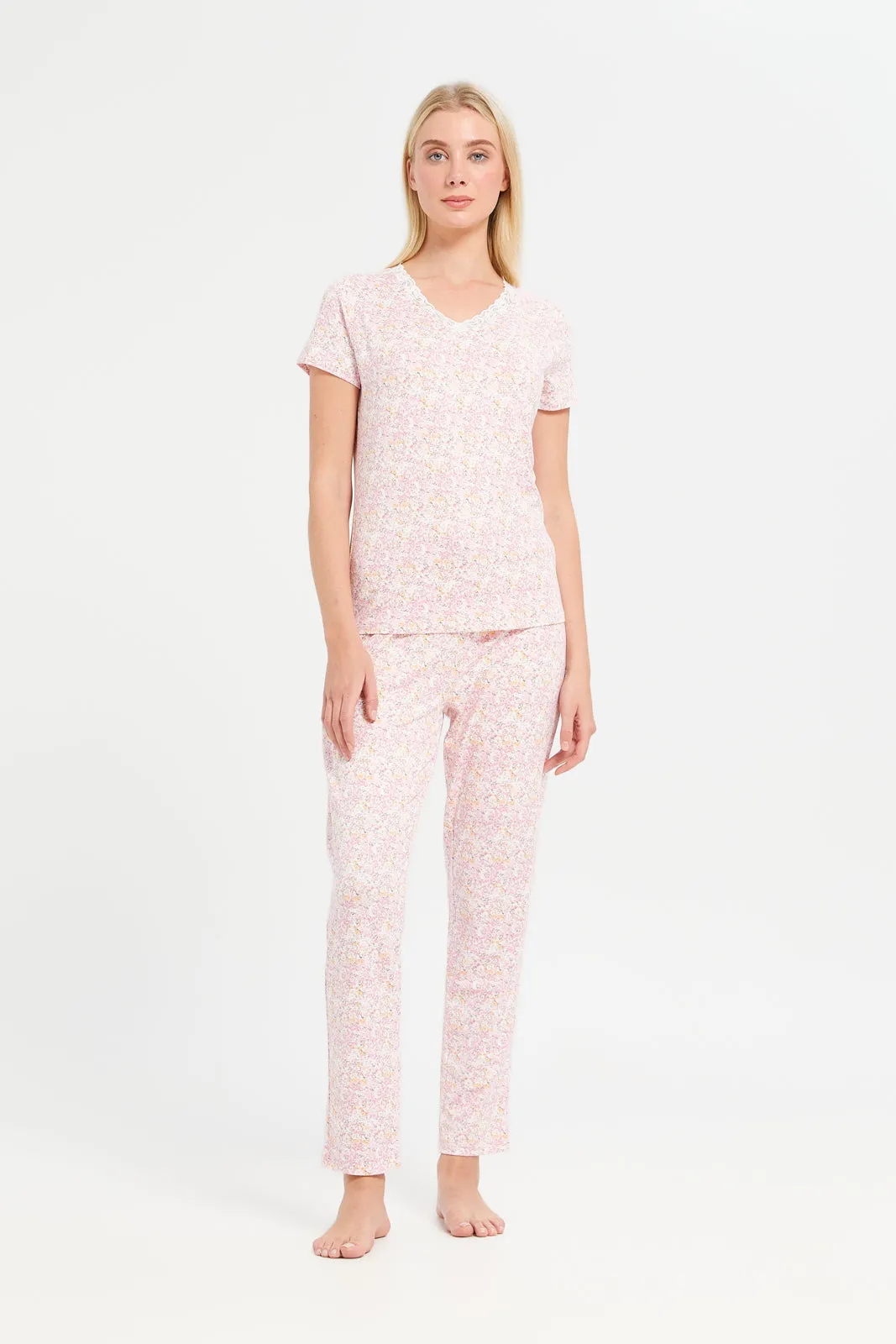 Women White And Pink Printed Pyjama Set (2 Piece) sold by Redtag